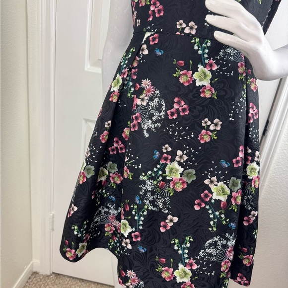 YUMI Black Fit Flare US 10 | Floral Sleeveless Pleated Dress #188 - Picture 6 of 14